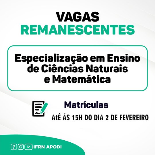 #46015 Divulgadas vagas remanescentes para curso de especialização