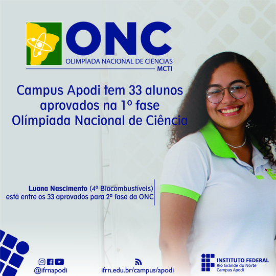 #46128 Estudantes do Campus Apodi são classificados para a 2º fase da Olimpíada Nacional de Ciências