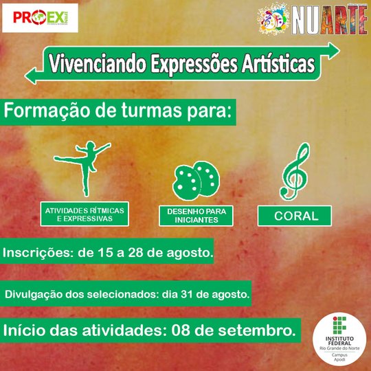 #46689 Inscrições abertas para cursos do projeto "Vivenciando expressões artísticas"