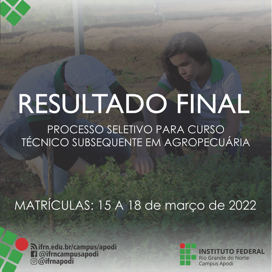 #46707 Divulgado resultado final do processo seletivo para Curso Técnico Subsequente