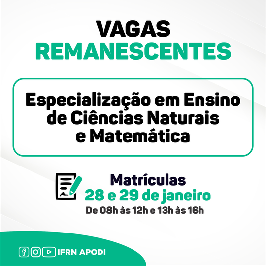 #46838 Divulgadas vagas remanescentes para curso de especialização