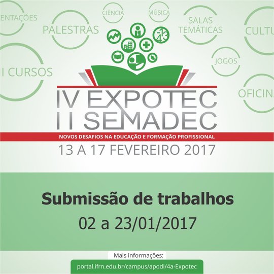 #47194 Aberto prazo para submissão de trabalhos da IV EXPOTEC