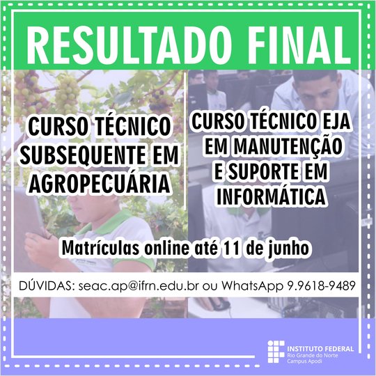 #47471 Resultado final para vagas remanescentes em cursos técnicos