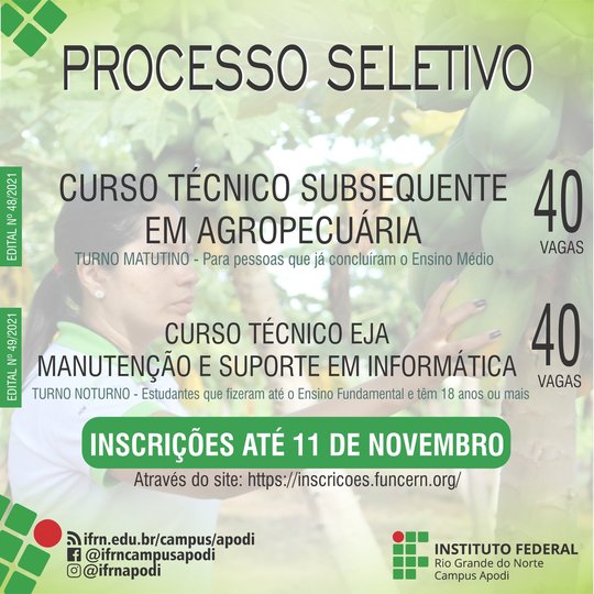 #47627 Abertas inscrições para processos seletivos: Subsequente e ProEJA
