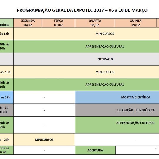 #49647 Divulgada a programação geral da EXPOTEC - Campus Mossoró