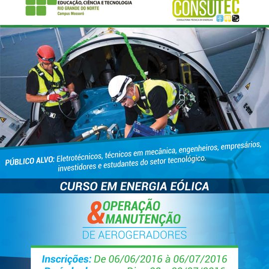 #50320 Curso em Energia Eólica, Operação e Manutenção de Aerogeradores acontecerá na próxima semana