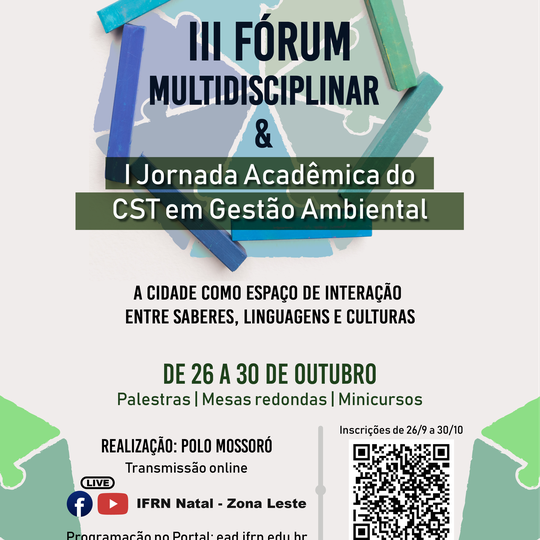 #50720 Polo EaD Mossoró terá seu III Fórum Multidisciplinar e I Jornada Acadêmica do CST em Gestão Ambiental