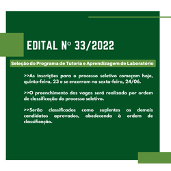 #50787 Está aberto processo seletivo do Programa de Tutoria e Aprendizagem de Laboratório (TAL) para o ano letivo de 2022