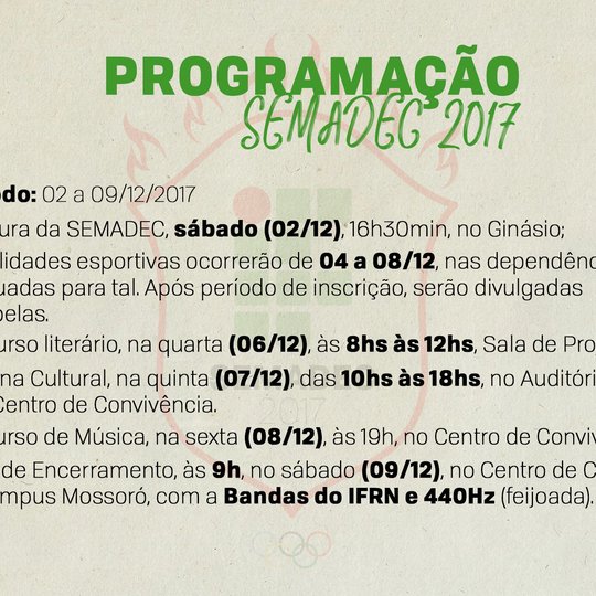 #51006 Divulgada a programação da SEMADEC 2017