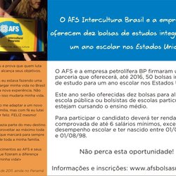#51729 AFS Intercultura Brasil e a BP oferecem 50 bolsas de estudos nos EUA para alunos da rede pública