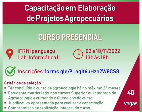 Cartaz da Capacitação sobre Elaboração de Projetos Agropecuários