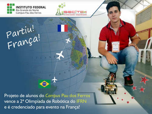 Hawllysson apresentou o robô em nome de sua equipe. Crédito da foto: Iza  Renally, aluna do Projeto de Extensão InFoRmaNdo, do Campus São Paulo do Potengi.