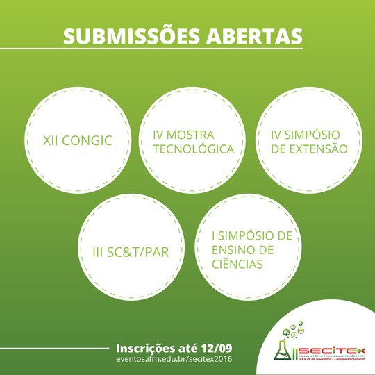 #55215 Secitex: o prazo para submissão de trabalhos é aberto