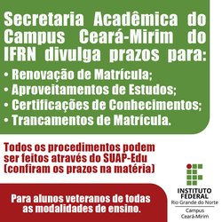 #5814 Secretaria Acadêmica divulga prazos para Renovação de Matrículas e outros procedimentos acadêmicos.