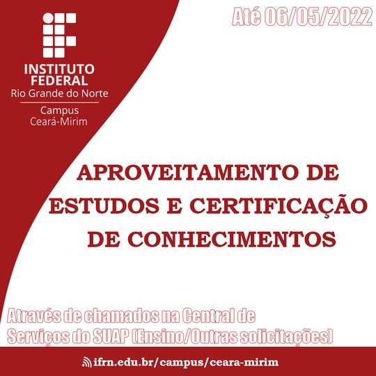 #5923 Prazo para Aproveitamento de Estudo e Certificação de Conhecimento encerra nesta sexta-feira