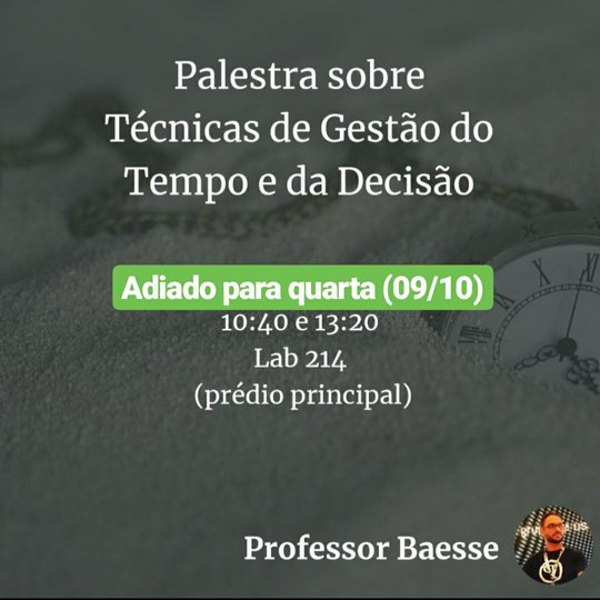 #6195 Palestra sobre Técnicas de Gestão do Tempo e da Decisão é adiada