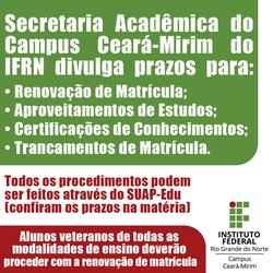 #6261 Secretaria Acadêmica divulga prazos para Renovação de Matrículas e outros procedimentos acadêmicos.