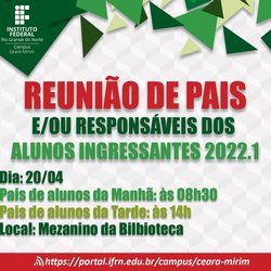 #6276 Diretoria Acadêmica do Campus convida os Pais ou Responsáveis para Reunião dia 20/04