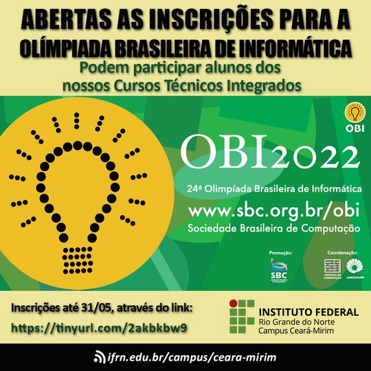 #6297 Abertas as inscrições em nível local para a OBI 2022