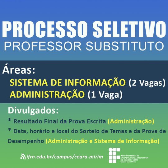 #6376 Comissão dos PSSs das áreas de Sistema de Informação e Administração divulga o Resultado Final da Prova Escrita (Administração), a Data, Horário e Local do sorteio de temas e da Prova de desempenho para ambas as áreas.