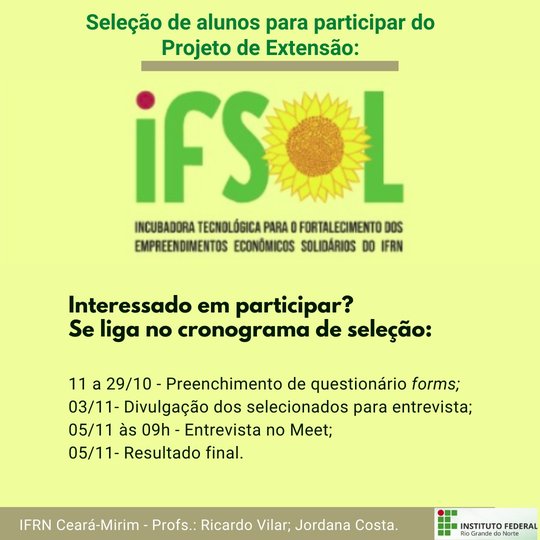 #6447 Projeto IFSOL abre seleção para bolsista 
