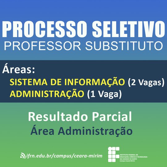 #6586 Comissão divulga resultado parcial do Processo Seletivo Simplificado para professor Substituto da Área de Administração 