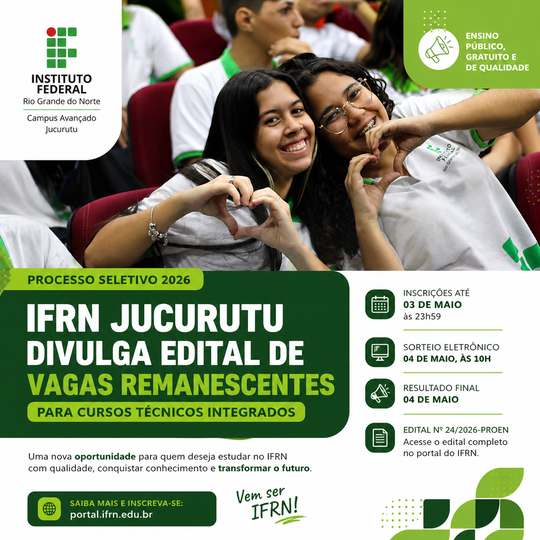 Vagas Remanescentes IFRN Jucurutu Seleção 2026