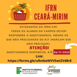 #6738 COAES do Campus Ceará-Mirim divulga formulário para  2ª Fase de entrega de kits de alimentos