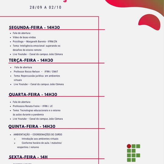 #8157 Divulgado o Cronograma da Semana de Ambientação dos Discentes