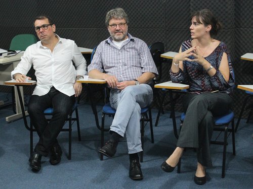 Marcelo Camilo (à esq.) e o Prof. Reinhart Job (centro) durante visita ao Campus João Câmara