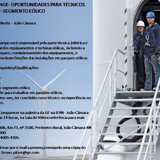 #8739 General Eletric abre vagas para técnicos de campo em João Câmara