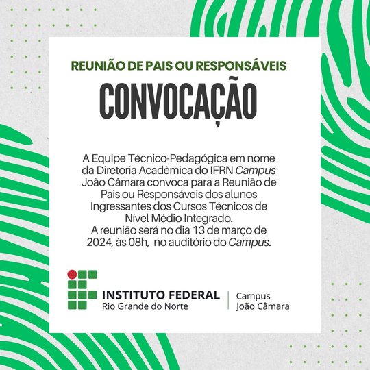 Convocação Reunião de Pais ou responsáveis
