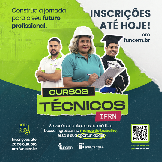Inscrições para cursos técnicos profissionalizantes do IFRN vão até esta quinta-feira (26)
