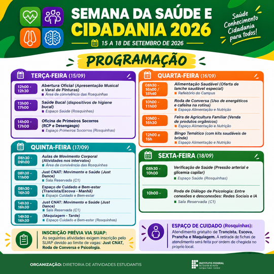 Programação da Semana de Saúde