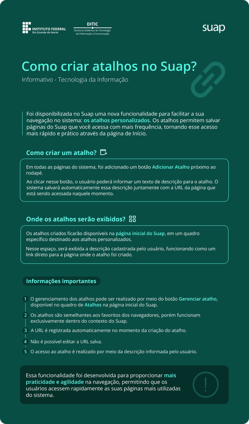 Informativo - Criação de atalhos no Suap Em andamento Informativos