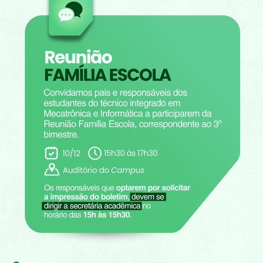 Convite para Reunião Família Escola