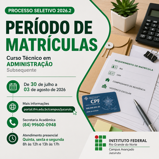 Matrículas Seleção Subsequente Administração Jucurutu 2026