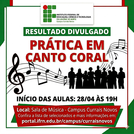 Prática em Canto Coral I e II divulga resultado final