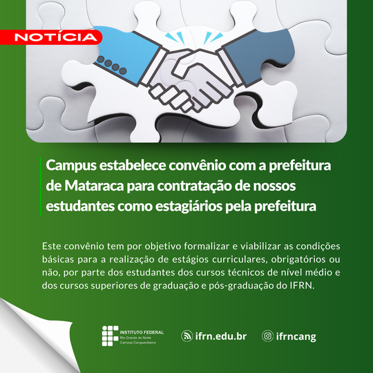 Convênio assinado entre o IFRN - Campus Canguaretama e a prefeitura municipal de Mataraca