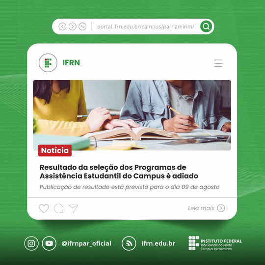 Resultado da seleção dos Programas de Assistência Estudantil do Campus é adiado