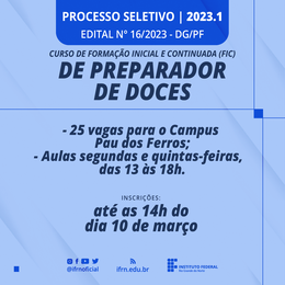 Processo Seletivo - Curso FIC - Preparador de Doces