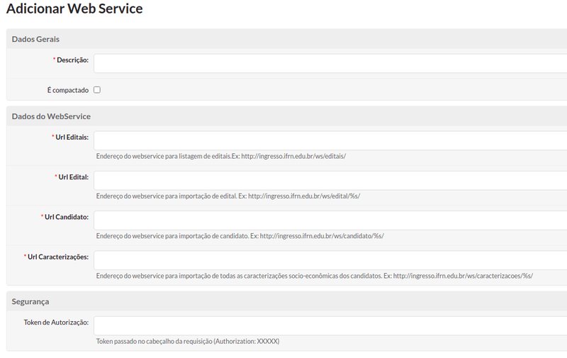 Acesse via Botão "Adicionar WebService" (Dados do SGC)