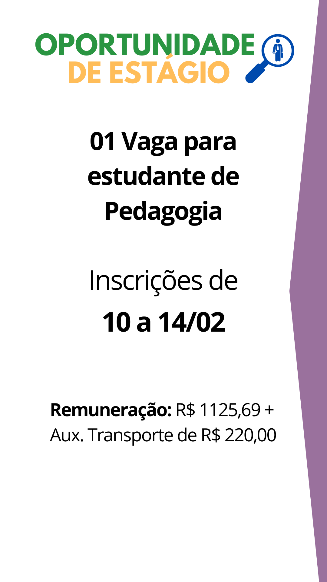 Destaque de divulgação do processo seletivo para estagiário em Pedagogia