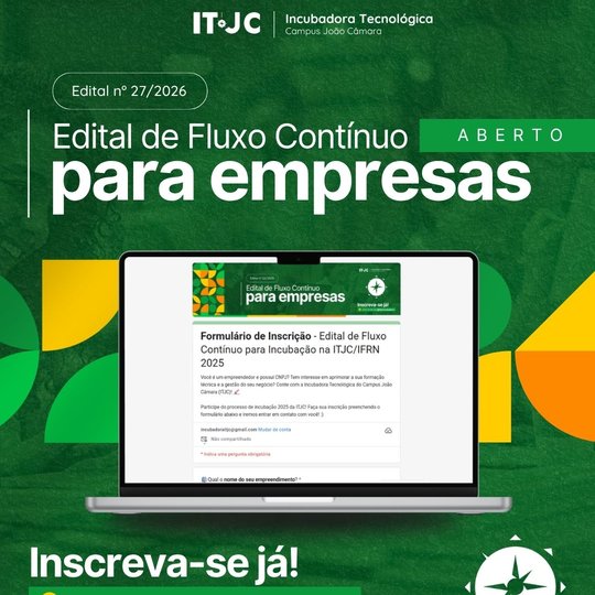 Capa informativa com o título: Edital de Fluxo Contínuo para Empresas - Inscreva-se já!
