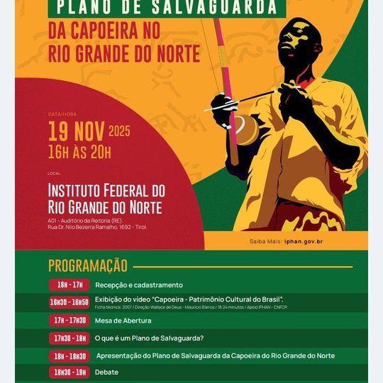 cartaz de divulgação Plano de Salvaguarda da Capoeira do Rio Grande do Norte