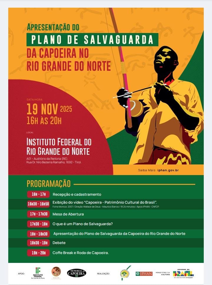 cartaz de divulgação Plano de Salvaguarda da Capoeira do Rio Grande do Norte