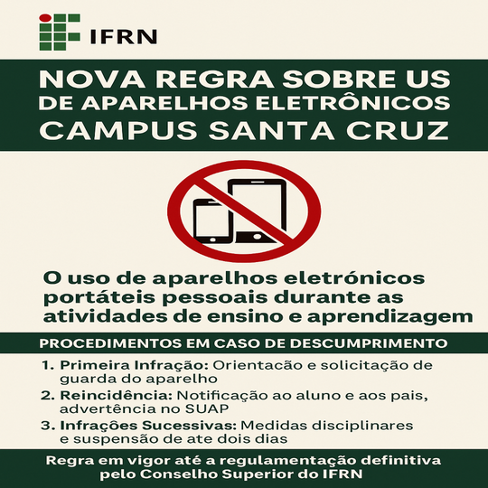 O IFRN - Campus Santa Cruz regulamentação que proíbe o uso de aparelhos eletrônicos portáteis