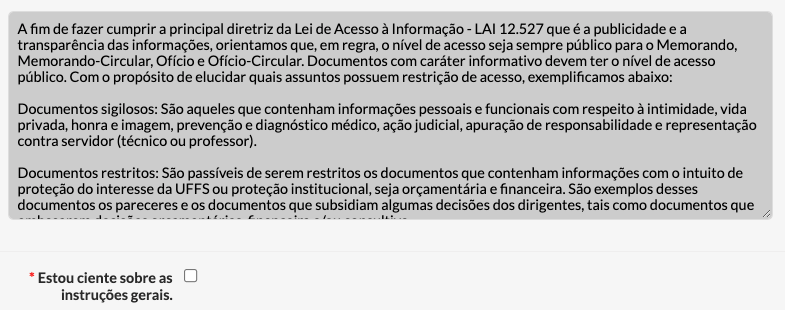 Confirmação de Ciência Antes da Definição de Acesso