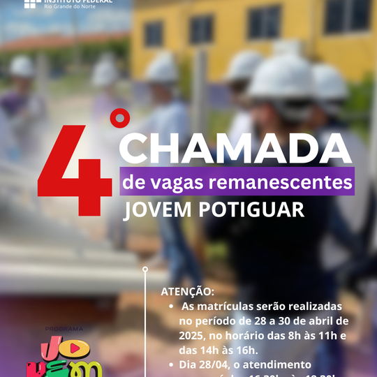 4° chamada para vagas remanescentes projeto jovem potiguar